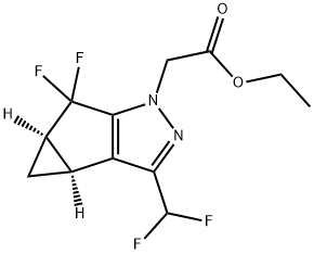 乙基2-((3BS,4AR)-3-(二氟甲基)-5,5-二氟-3B,4,4A,5-四氢-1H-环丙烷[3,4]环戊[1,2-C]吡唑-乙酸1-基酯 结构式