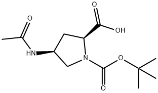 (2S,4S)-4-乙酰氨基-1-(叔丁氧基羰基)吡咯烷-2-羧酸 结构式