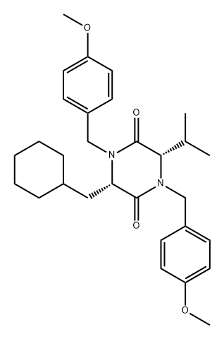 2,5-Piperazinedione, 3-(cyclohexylmethyl)-1,4-bis[(4-methoxyphenyl)methyl]-6-(1-methylethyl)-, (3S,6S)- 结构式