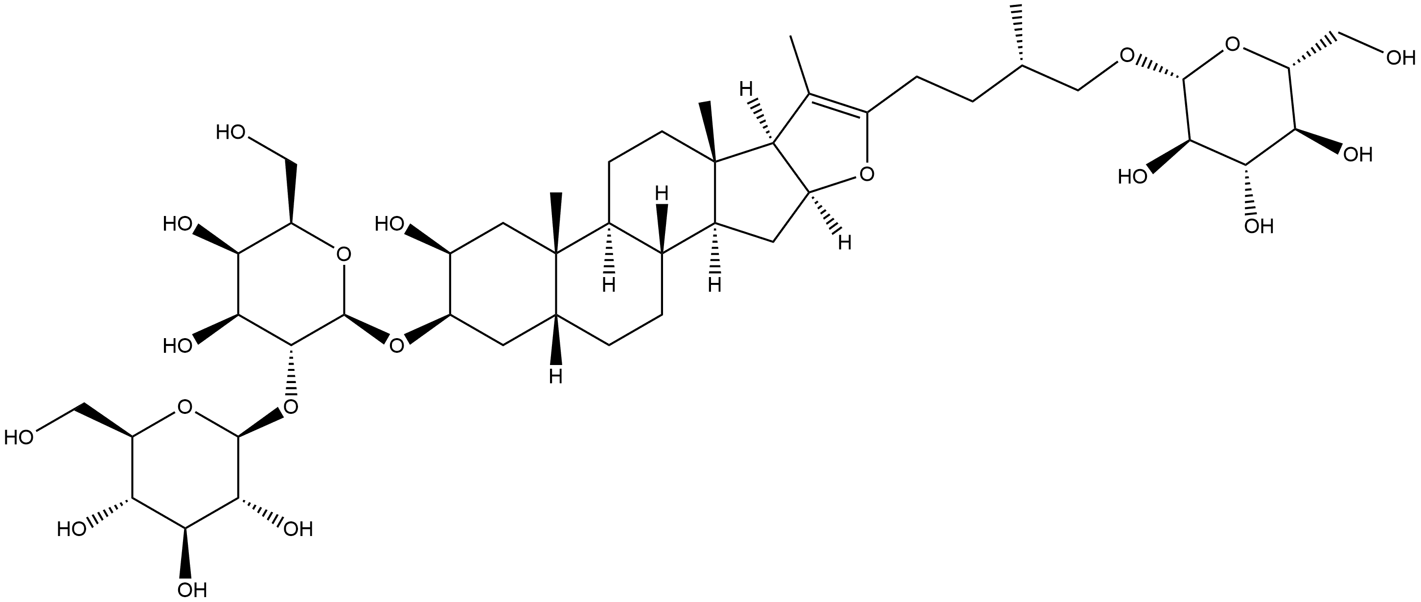 β-D-Galactopyranoside, (2β,3β,5β,25S)-26-(β-D-glucopyranosyloxy)-2-hydroxyfurost-20(22)-en-3-yl 2-O-β-D-glucopyranosyl- 结构式