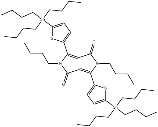 Pyrrolo[3,4-c]pyrrole-1,4-dione, 2,5-dibutyl-2,5-dihydro-3,6-bis[5-(tributylstannyl)-2-thienyl]- 结构式