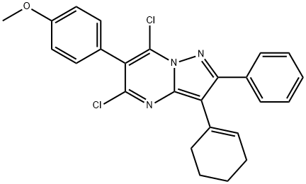 5,7-二氯-3-(1-环己烯-1-基)-6-(4-甲氧基苯基)-2-苯基吡唑[1,5-A]嘧啶 结构式