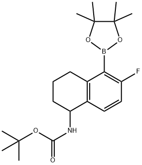 叔丁基(6-氟-5-(4,4,5,5-四甲基-1,3,2-二氧杂硼烷-2-基)-1,2,3,4-四氢萘-1-基)氨基甲酸酯 结构式