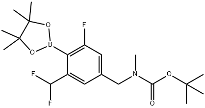 (3-(二氟甲基)-5-氟-4-(4,4,5,5-四甲基-1,3,2-二氧硼杂环戊烷-2-基)苄基)(甲基)氨基甲酸叔丁酯 结构式