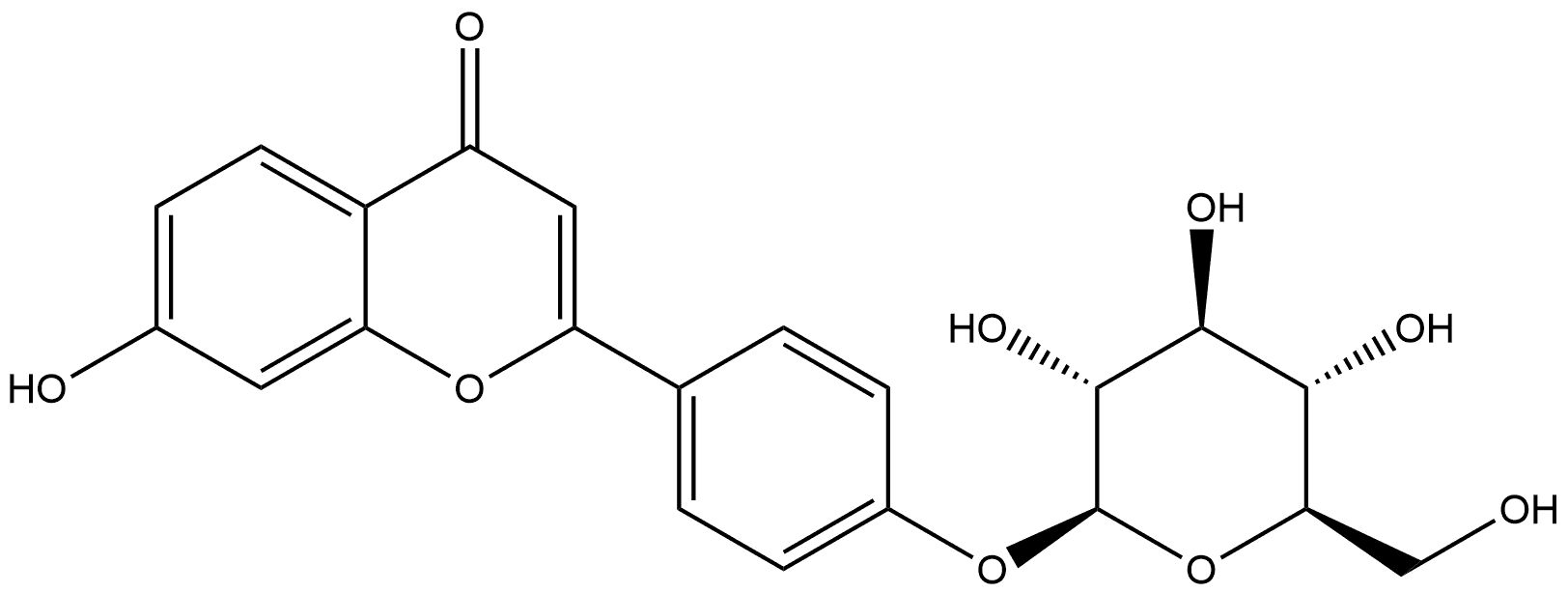 4H-1-Benzopyran-4-one, 2-[4-(β-D-glucopyranosyloxy)phenyl]-7-hydroxy- 结构式
