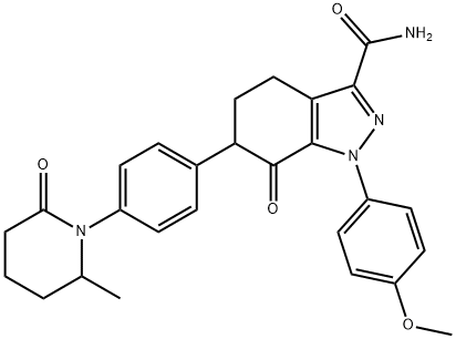 1H-Indazole-3-carboxamide, 4,5,6,7-tetrahydro-1-(4-methoxyphenyl)-6-[4-(2-methyl-6-oxo-1-piperidinyl)phenyl]-7-oxo- 结构式