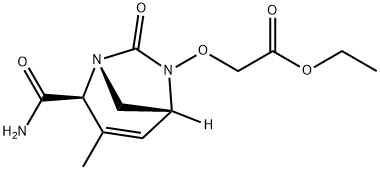 Acetic acid, 2-[[(1R,2S,5R)-2-(aminocarbonyl)-
3-methyl-7-oxo-1,6-diazabicyclo[3.2.1]oct-3-
en-6-yl]oxy]-, ethyl ester 结构式