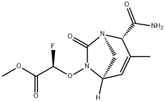 Acetic acid, 2-[[(1R,2S,5R)-2-(aminocarbonyl)-
3-methyl-7-oxo-1,6-diazabicyclo[3.2.1]oct-3-
en-6-yl]oxy]-2-fluoro-, methyl ester, (2R)- 结构式