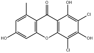 9H-Xanthen-9-one, 2,4-dichloro-1,3,6-trihydroxy-8-methyl- 结构式