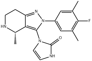 2H-Imidazol-2-one, 1-[(4S)-2-(4-fluoro-3,5-dimethylphenyl)-4,5,6,7-tetrahydro-4-methyl-2H-pyrazolo[4,3-c]pyridin-3-yl]-1,3-dihydro- 结构式