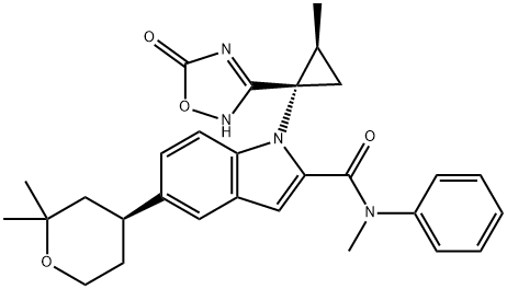 1H-INDOLE-2-CARBOXAMIDE, 1-[(1S,2S)-1-(2,5-DIHYDRO-5-OXO-1,2,4-OXADIAZOL-3-YL)-2-METHYLCYCLOPROPYL]-N-METHYL-N-PHENYL-5-[(4S)-TETRAHYDRO-2,2-DIMETHYL-2H-PYRAN-4 结构式