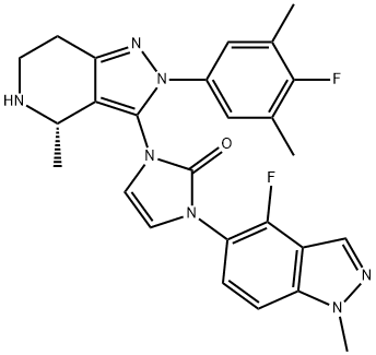 2H-IMIDAZOL-2-ONE, 1-[(4S)-2-(4-FLUORO-3,5-DIMETHYLPHENYL)-4,5,6,7-TETRAHYDRO-4-METHYL-2H-PYRAZOLO[4,3-C]PYRIDIN-3-YL]-3-(4-FLUORO-1-METHYL-1H-INDAZOL-5-YL)-1,3 结构式