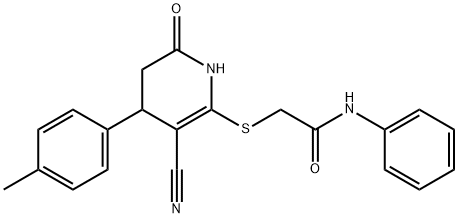 2-((3-氰基-6-氧代-4-(对甲苯基)-1,4,5,6-四氢吡啶-2-基)硫基)-N-苯基乙酰胺 结构式