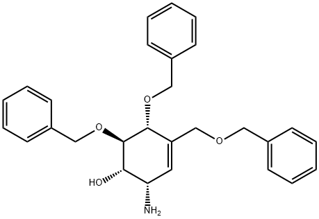 3-Cyclohexen-1-ol, 2-amino-5,6-bis(phenylmethoxy)-4-[(phenylmethoxy)methyl]-, (1S,2S,5R,6R)- 结构式