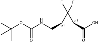 REL-(1R,3S)-3-(((叔丁氧基羰基)氨基)甲基)-2,2-二氟环丙烷-1-羧酸 结构式