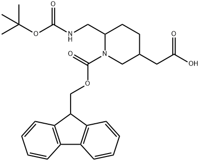 1-FMOC-6-(BOC-氨甲基)-3-哌啶基乙酸 结构式