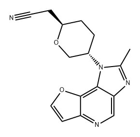 (2R,5S)-四氢-5-(2-甲基-1H-呋喃并[3,2-B]咪唑并[4,5-D]吡啶-1-基)-2H-吡喃-2-乙腈 结构式