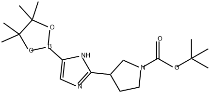 1-Pyrrolidinecarboxylic acid, 3-[5-(4,4,5,5-tetramethyl-1,3,2-dioxaborolan-2-yl)-1H-imidazol-2-yl]-, 1,1-dimethylethyl ester 结构式