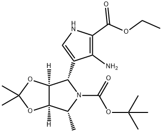 5H-1,3-Dioxolo4,5-cpyrrole-5-carboxylic acid, 4-4-amino-5-(ethoxycarbonyl)-1H-pyrrol-3-yltetrahydro-2,2,6-trimethyl-, 1,1-dimethylethyl ester, (3aS,4S,6R,6aR)- 结构式