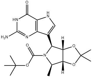 5H-1,3-Dioxolo4,5-cpyrrole-5-carboxylic acid, 4-(2-amino-4,5-dihydro-4-oxo-1H-pyrrolo3,2-dpyrimidin-7-yl)tetrahydro-2,2,6-trimethyl-, 1,1-dimethylethyl ester, (3aS,4S,6R,6aR)- 结构式
