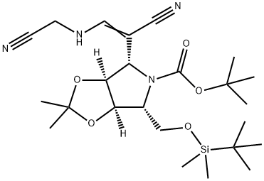 5H-1,3-Dioxolo4,5-cpyrrole-5-carboxylic acid, 4-1-cyano-2-(cyanomethyl)aminoethenyl-6-(1,1-dimethylethyl)dimethylsilyloxymethyltetrahydro-2,2-dimethyl-, 1,1-dimethylethyl ester, (3aS,4S,6R,6aR)- 结构式