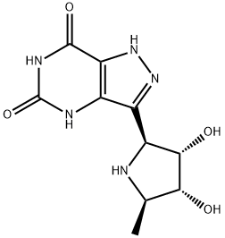 1H-Pyrazolo4,3-dpyrimidine-5,7(4H,6H)-dione, 3-(2S,3S,4R,5R)-3,4-dihydroxy-5-methyl-2-pyrrolidinyl- 结构式
