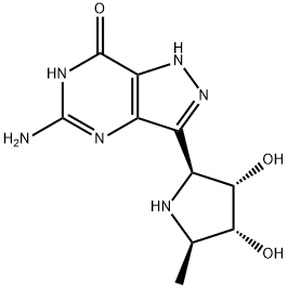 7H-Pyrazolo4,3-dpyrimidin-7-one, 5-amino-3-(2S,3S,4R,5R)-3,4-dihydroxy-5-methyl-2-pyrrolidinyl-1,4-dihydro- 结构式