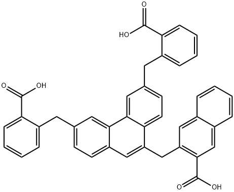 2-Naphthalenecarboxylic acid, 3-[[3,6-bis[(2-carboxyphenyl)methyl]-9-phenanthrenyl]methyl]- 结构式