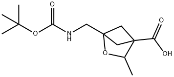 1-({[(tert-butoxy)carbonyl]amino}methyl)-3-methyl-2-oxabicyclo[2.1.1]hexane-4-carboxylic acid 结构式