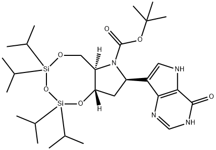 1,3,5,2,4-Trioxadisilocino7,6-bpyrrole-7(6H)-carboxylic acid, 8-(4,5-dihydro-4-oxo-1H-pyrrolo3,2-dpyrimidin-7-yl)tetrahydro-2,2,4,4-tetrakis(1-methylethyl)-, 1,1-dimethylethyl ester, (6aR,8R,9aS)- 结构式