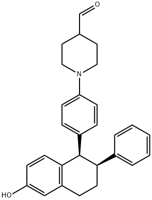 4-Piperidinecarboxaldehyde, 1-[4-[(1R,2S)-1,2,3,4-tetrahydro-6-hydroxy-2-phenyl-1-naphthalenyl]phenyl]- 结构式