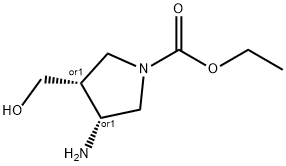 REL-(3R,4R)-3-氨基-4-(羟甲基)吡咯烷-1-羧酸乙酯 结构式