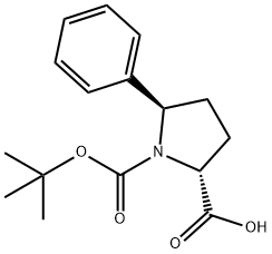 (2R,5R)-1-(tert-butoxycarbonyl)-5-phenyl-2-pyrrolidinecarboxylic acid 结构式