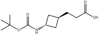 trans-3-(Boc-amino)cyclobutylpropanoic acis 结构式