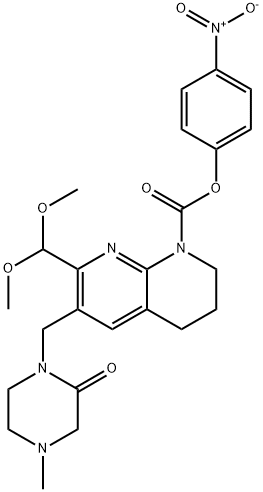 4-nitrophenyl 7-(dimethoxymethyl)-6-((4-methyl-2-oxopiperazin-1-yl)methyl)-3,4-dihydro-1,8-naphthyridine-1(2H)-carboxylate 结构式