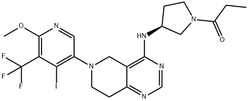 1-Propanone, 1-[(3S)-3-[[5,6,7,8-tetrahydro-6-[4-iodo-6-methoxy-5-(trifluoromethyl)-3-pyridinyl]pyrido[4,3-d]pyrimidin-4-yl]amino]-1-pyrrolidinyl]- 结构式