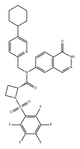 2-Azetidinecarboxamide, N-[(5-cyclohexyl-2-pyridinyl)methyl]-N-(1,2-dihydro-1-oxo-6-phthalazinyl)-1-[(2,3,4,5,6-pentafluorophenyl)sulfonyl]-, (2R)- 结构式