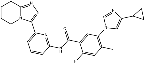 Benzamide, 5-(4-cyclopropyl-1H-imidazol-1-yl)-2-fluoro-4-methyl-N-[6-(5,6,7,8-tetrahydro-1,2,4-triazolo[4,3-a]pyridin-3-yl)-2-pyridinyl]- 结构式