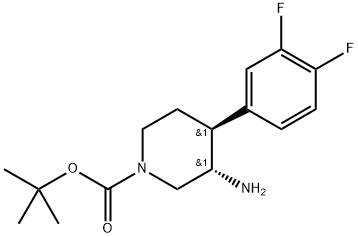 REL-(3R,4R)-3-氨基-4-(3,4-二氟苯基)哌啶-1-羧酸叔丁酯 结构式