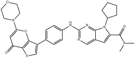 7-环戊基-N,N-二甲基-2-[[4-[5-(4-吗啉基)-7-氧代-7H-噻吩并[3,2-B]吡喃-3-基]苯基]氨基]-7H-吡咯并[2,3-D]嘧啶-6-甲酰胺 结构式