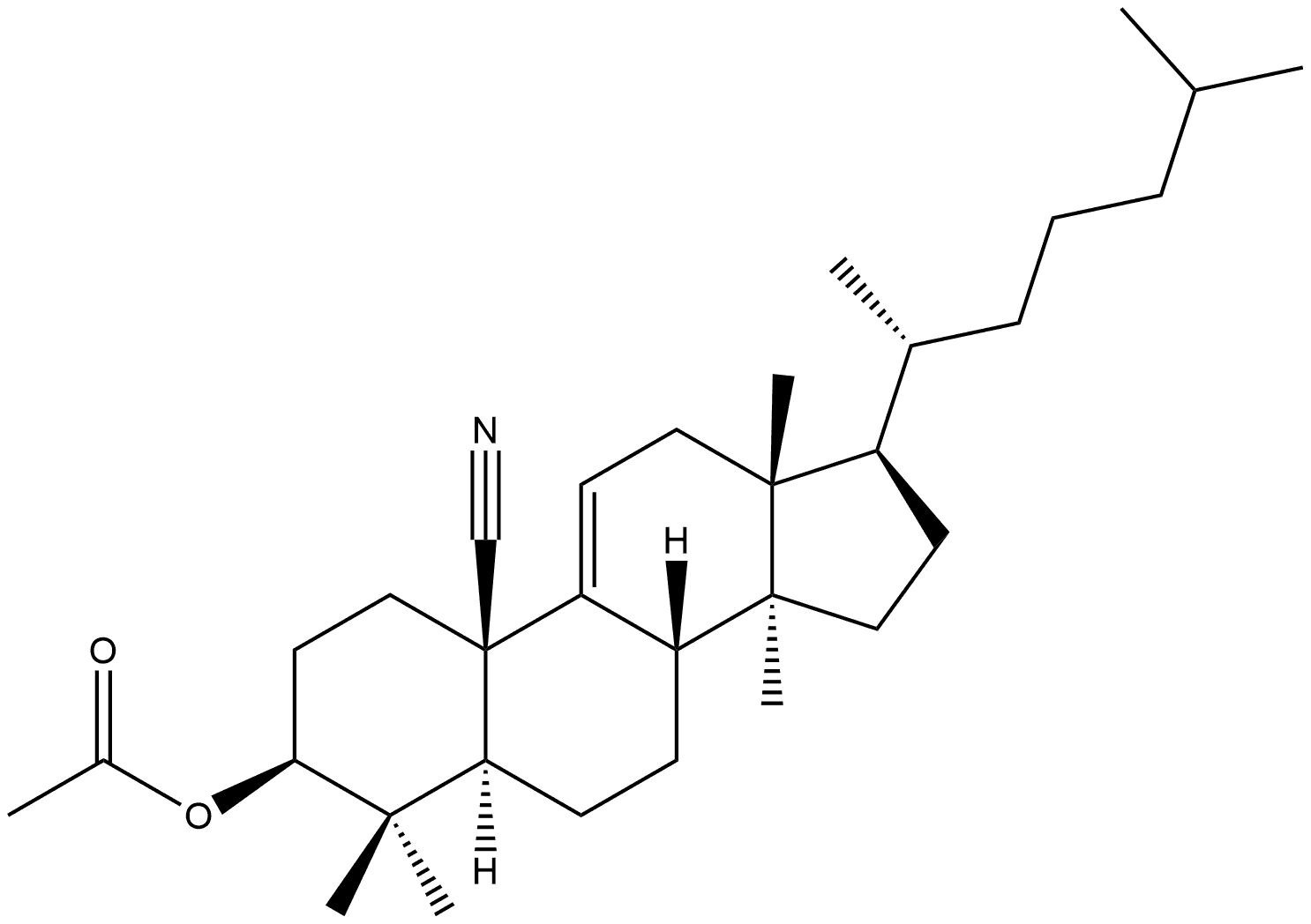 Lanost-9(11)-ene-19-nitrile, 3β-hydroxy-, acetate (ester) (8CI) 结构式