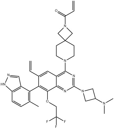 2-Propen-1-one, 1-[7-[2-[3-(dimethylamino)-1-azetidinyl]-6-ethenyl-7-(5-methyl-1H-indazol-4-yl)-8-(2,2,2-trifluoroethoxy)-4-quinazolinyl]-2,7-diazaspiro[3.5]non-2-yl]- 结构式