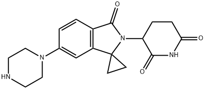 2,6-Piperidinedione, 3-[3'-oxo-6'-(1-piperazinyl)spiro[cyclopropane-1,1'-[1H]isoindole]-2'(3'H)-yl]- 结构式