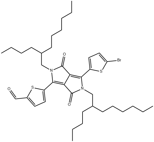 2-Thiophenecarboxaldehyde, 5-[4-(5-bromo-2-thienyl)-2,5-bis(2-butyloctyl)-2,3,5,6-tetrahydro-3,6-dioxopyrrolo[3,4-c]pyrrol-1-yl]- 结构式