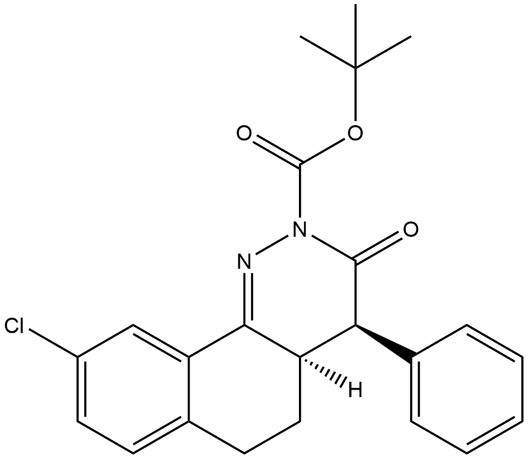 1,1-Dimethylethyl (4R,4aR)-9-chloro-4,4a,5,6-tetrahydro-3-oxo-4-phenylbenzo[h]cinnoline-2(3H)-carboxylate 结构式