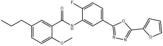 Benzamide, N-[2-fluoro-5-[5-(2-furanyl)-1,3,4-oxadiazol-2-yl]phenyl]-2-methoxy-5-propyl- 结构式