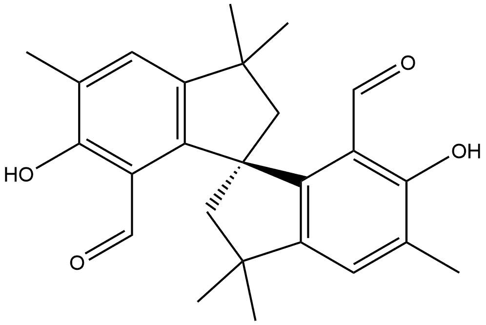 1,1′-Spirobi[1H-indene]-7,7′-dicarboxaldehyde, 2,2′,3,3′-tetrahydro-6,6′-dihydroxy-3,3,3′,3′,5,5′-hexamethyl-, (1S)- (ACI) 结构式