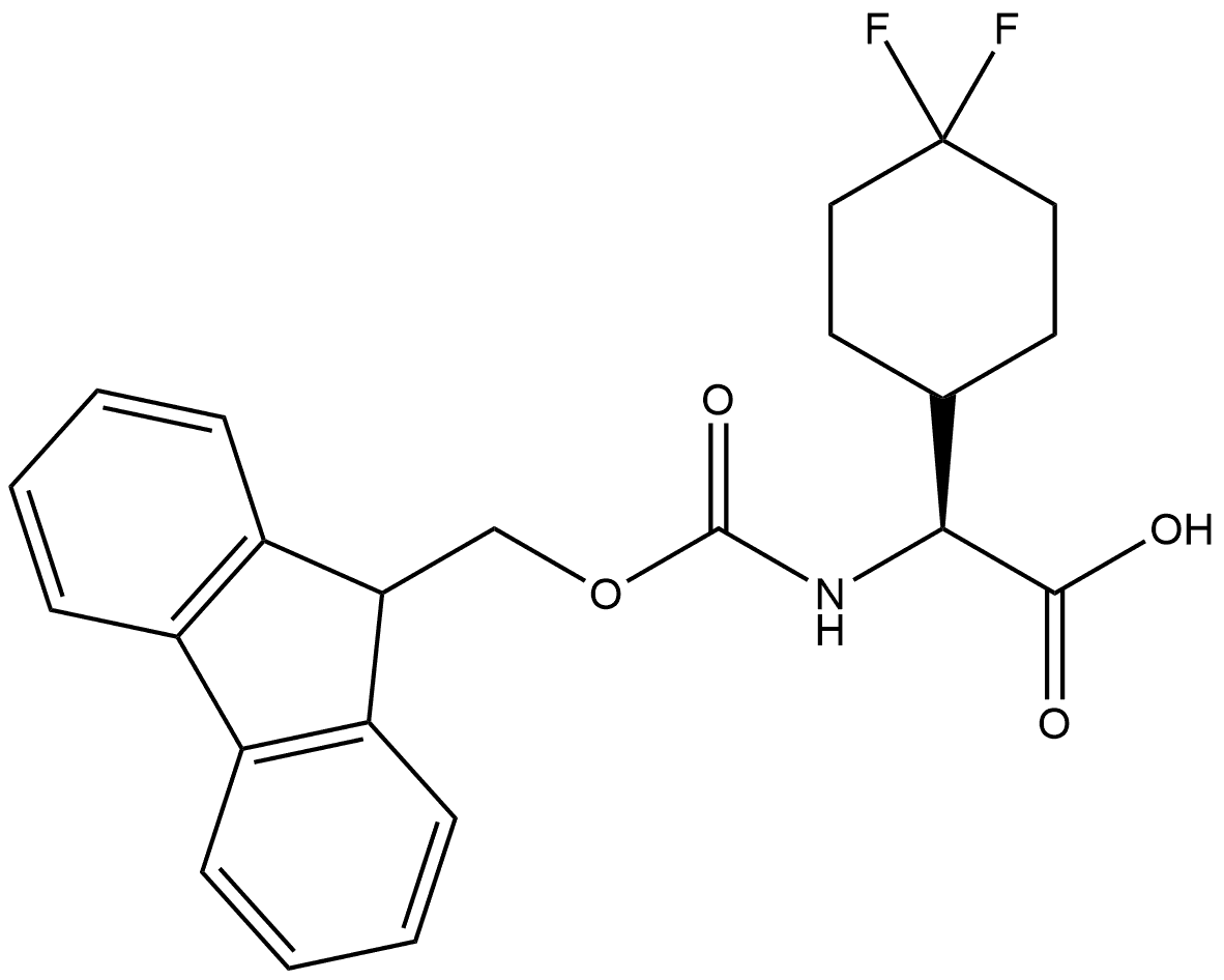 (2S)-2-(4,4-difluorocyclohexyl)-2-(9H-fluoren-9-ylmethoxycarbonylamino)acetic acid 结构式