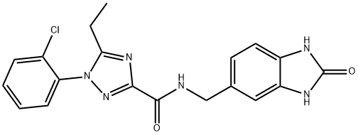 1H-1,2,4-TRIS唑-3-CARBOXYLIC ACID AMIDE,1-(2-CHLOROPHENYL)-N-[(2,3-DIHYDRO-2-OXO-1H-BENZOIMIDAZOL-5-YL)METHYL]-5-ETHYL- 结构式