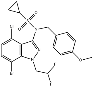 N-(7-溴-4-氯-1-(2,2-二氟乙基)-1H-吲唑-3-基)-N-(4-甲氧基苄基)环丙烷磺酰胺 结构式